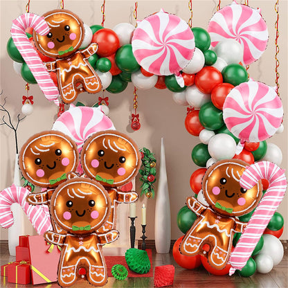 14 Pcs Christmas Balloons Decorations Gingerbread Man Balloons Pink Candy Cane Foil Balloon for Christmas Birthday Party Winter Themed Decorations