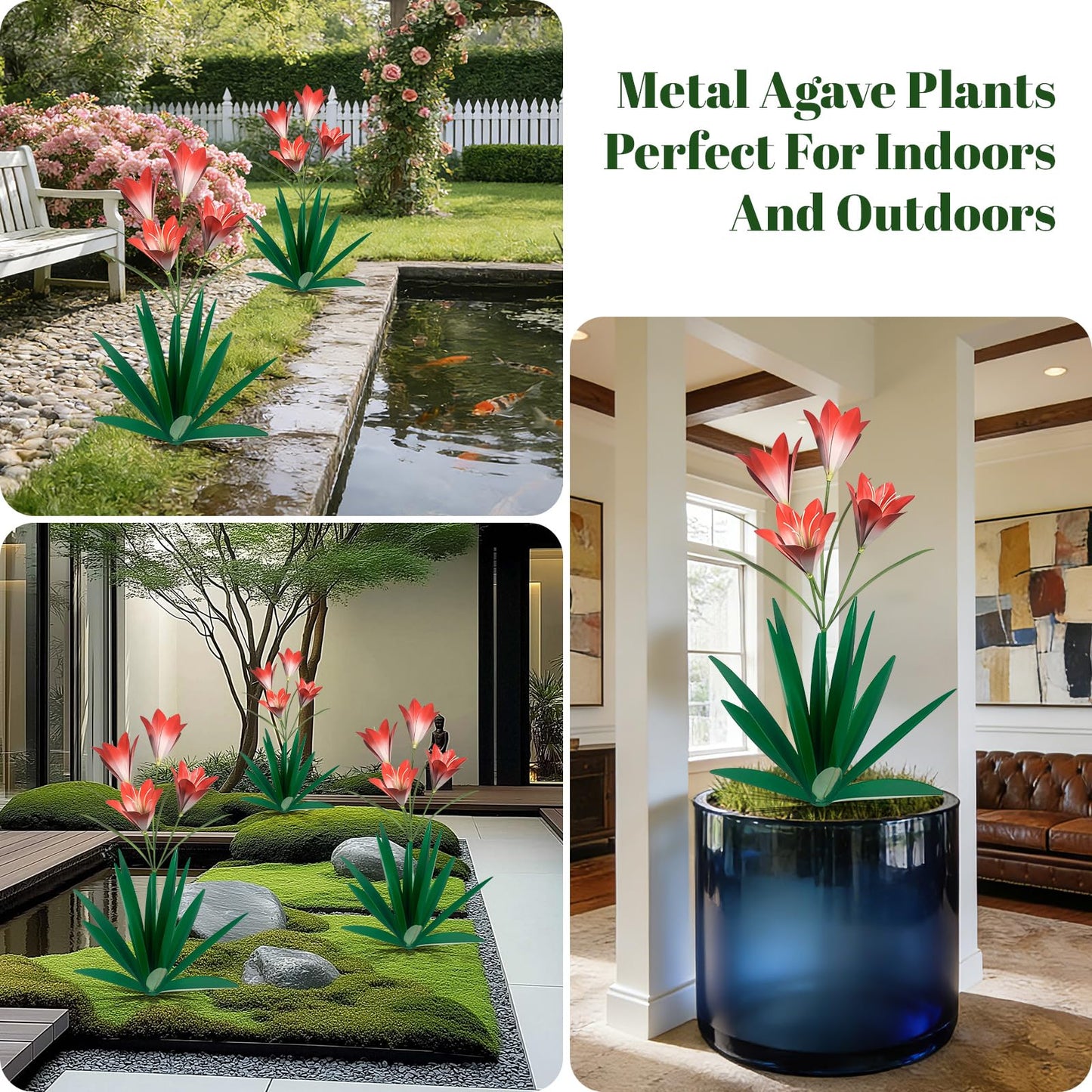 TOMBABY 32.28 Inch Metal Agave Plant Outdoor Decoration Lily Mexican Yard Art Garden Gift Home Decor Hand Painted Metal Agave Garden Yard Statue (1, Green)
