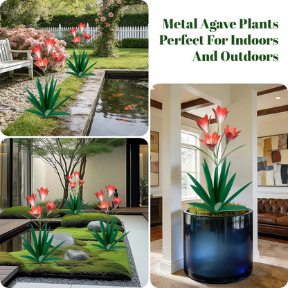 TOMBABY 32.28 Inch Metal Agave Plant Outdoor Decoration Lily Mexican Yard Art Garden Gift Home Decor Hand Painted Metal Agave Garden Yard Statue (1, Green)