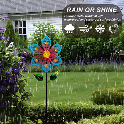 Senflame Metal Wind Spinners for Garden Decor - Outdoor Windmill Sculptures, Durable Yard Art Wind Spinners Metal Wind Spinner for Patio Lawn Ornament, Vibrant Red & Blue Garden Spinners Outdoor