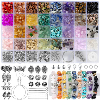 Funtopia 32 Colors Crystal Beads for Jewelry Making,1200 Pcs Natural Stone Beads Bracelet Making Kit Adults 5-8mm Irregular Crystals and Gemstones Chips for Bracelet Necklace Earring DIY Craft