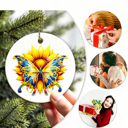 YOXUTEP 3-Pack Ceramic Butterfly Ornaments, Hand-Painted Christmas Tree Decor for Home, Exchange, Xmas Presents & Festive Decoration