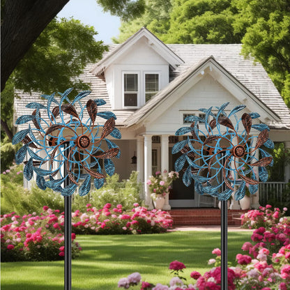 360° Wind Spinners Outdoor, Wind Sculptures Windmill with Metal Stake, 63.2" Kinetic Large Metal Yard Art Decor Spinners Pinwheels for Garden Outside Patio Lawn