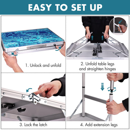 VILLEY Folding Camping Table 3FT, Adjustable Height Portable Aluminum Table with Handle, Lightweight Foldable Table for Outdoor Picnic BBQ Travel Camping Indoor Use