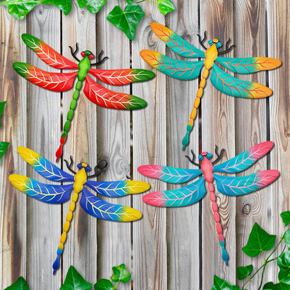 Metal Dragonfly Wall Decor, 4 Pack 13 inch Metal Dragonflies Wall Hanging Sculpture Decorations for Outdoor, Yard Patio Fence Garden Outside Exterior Decor