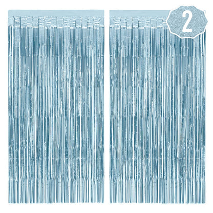 xo, Fetti Party Decorations Matte Blue Fringe Foil Curtain - Set of 2 | Bachelorette Bridal Shower Backdrop, Wedding, Birthday Photo Booth