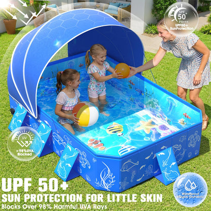 2026 Kiddie Pool with Canopy,Baby Swimming Pool for Toddler,Non-Inflatable Portable Pool for Kids,Foldable Toddler Pool with Shade,Kiddie Pool for Backyard,Pop Up Baby Beach Pool 53''×40''×33''