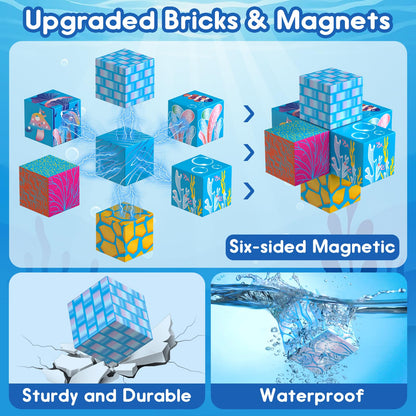 Chodia Magnetic Building Blocks-135 PCS Growing Ocean Magnet Cubes Tiles with USB Light Panel,STEM Sensory Construction Toys Set Christmas Birthday Gifts for Kids Boys Girls Toddlers Ages 3+,4-8,6-8