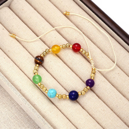 Mnblkjpoi Chakra Pearl Bracelets Gold Rope for Women Trendy, Round Natural Stone Balance for Meditation, Energy, Spiritual Protection, and Mental Health, Anniversary Birthday Valentine's Day Gifts.