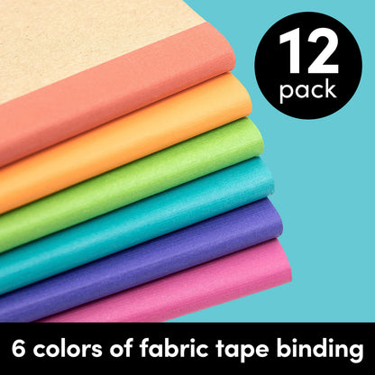 PAPERAGE 12-Pack Composition Notebook Journals, 120 Pages, Kraft Cover with Rainbow Spines, College Ruled Lined Paper, Small Size (8 in x 5.75 in) – for Home, Office or School Supplies