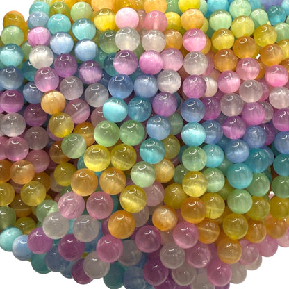 ABCGEMS High-Flash Rainbow Selenite Beads from Morocco with a Luminous, Silky Glow (Heat-Treated for Vibrant Colors) DIY Jewelry Making Beading Supplies - Smooth Round 10mm