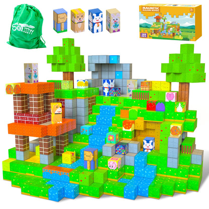 SKTMYY Magnetic Blocks-120pcs Farm Magnetic Building Blocks for Kids, STEM Sensory Magnet Blocks Cubes Toys for Toddlers Boys & Girls Ages 4-8