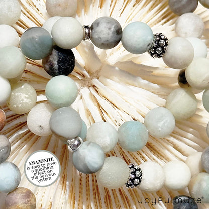 Joyfulmuze Matte Amazonite Natural Gemstone, 925 Sterling Silver, Healing Stone, Hope and Truth Bracelet, Birthday Jewelry Gift for Women, 7" (Amazonite-Silver-8mm)