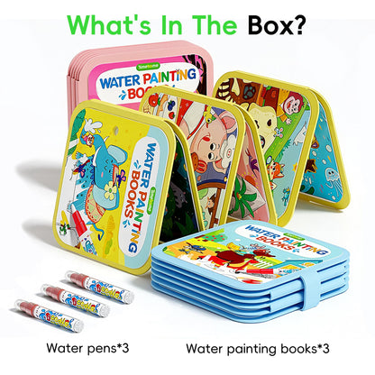Timetome Reusable Water Painting Books for Kids – 3-Pack Magic Water Reveal Coloring Books with Water Pens (Fairy Tale, Animal & Dinosaur) No-Mess Coloring & Reusable Fun Travel Activity for Ages 3–6