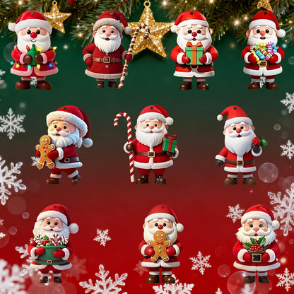 Christmas Tree Acrylic Ornament Set Santa Claus Decorations with Different Poses and Accessories Perfect Christmas Holiday Decor for Christmas Tree 10 Pcs