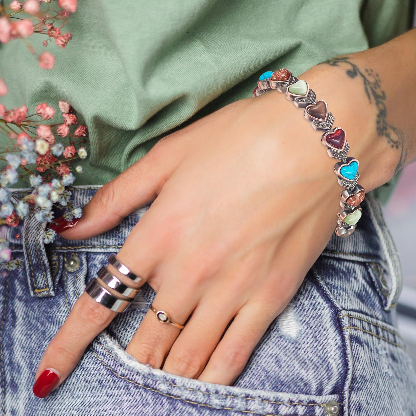 EnerCoppeX Copper Magnetic Bracelet for Women - Turquoize Detox Jewelry with 3500 Gauss Magnet (N)