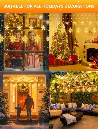 BEEWIN 126 LED Star Icicle Lights,7.8ft Connectable Window Curtain Lights Plug in,8 Lighting Modes Timer Bethlehem Star Christmas Light for Indoor Outdoor,Bedroom,Wedding,Ramadan Decor,Warm White