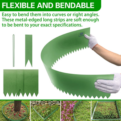 BLENNACY Metal Landscape Edging 6 Pack 40" L x 6" H,Galvanized Bendable Metal Garden Edging,Hammer- in Steel Landscape Edging with a Pair of Gloves and 7 Clips,Green (20 FT Total)