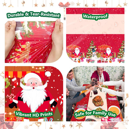 CartaChic Christmas Tablecloth Disposable 3 Pack – 54 x 108 Inch Red Plastic Christmas Snowman Table Cloth for Rectangle Tables，Xmas Decor Holiday Party Supplies