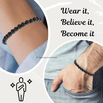 Amazing Gemstone Lava Stone Bracelet for Women Men's Gifts - Protection Healing Crystal Bracelet - 6mm Gemstones Beaded Adjustable Bracelet Pulseras Para Hombres Mujer Stocking Stuffers