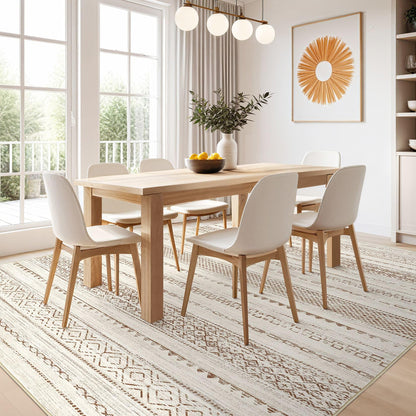 Nakagishi 10x14 Area Rugs Living Room: Washable Boho Large Neutral Modern Soft Farmhouse Rug Stain Resistant Indoor Non-Slip Accent Carpet for Bedroom Nursery Kids Playroom Office Dining Room- Brown