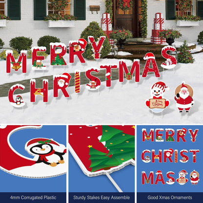 16 Pcs Merry Christmas Yard Signs Stakes Decoration Novel All Weatherproof Outdoor Christmas Lawn Garden Signs Decorations 32PCS Stakes Thickened Corrugated Yard Signs Easy Install