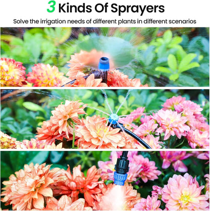 Quick-Connect Automatic Drip Irrigation System Kit – 230FT Garden Watering Kit with Adjustable Nozzles & Sprinklers for Greenhouse, Lawn, and Potted Plants Watering System