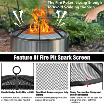 Fire Pit Spark Screen, Fire Pit Screen 40 Inch Round with Handle & Poker, Collapsible Heavy Duty Mesh Fire Pit Cover Fire Pit Lid for Outdoor/Patio/Backyard/RV Camping/Beach