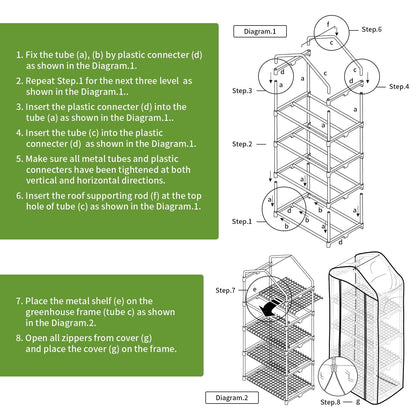 Kelived 4 Tier Mini Greenhouse - Portable Indoor Outdoor Green House with 24lbs Per Shelf, Durable PE Cover & Tool-Free Assembly for Garden Balcony Patio Backyard