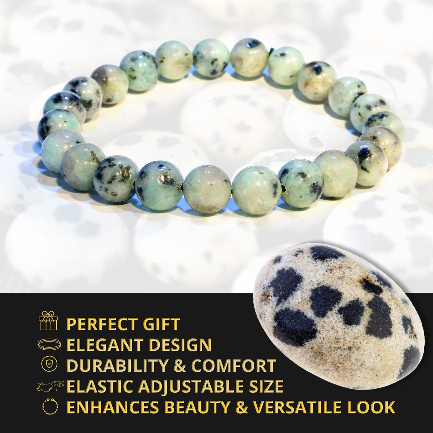 ANAYA AGATE Kiwi Jasper Bracelet, Natural Healing Crystal Bracelet for Women and Men, 8mm Round Beaded Bracelet for Spiritual, Protection, Positive Energy, Elastic Adjustable Size Gemstone Bead Bracelet