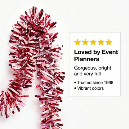 Anderson's Metallic Red, White & Pink Tinsel Twist Garland, 25ft Holiday Decoration, Christmas Tree Trim, Parade Float Decor, Party Supplies, Halloween, Graduation, Indoor/Outdoor Event Garland