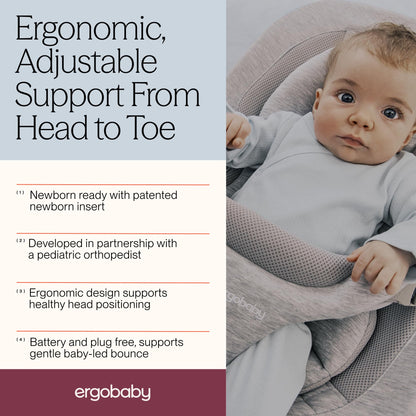 Ergobaby Evolve 3-in-1 Bouncer Seat for Babies and Toddlers 5.5-25lbs - Multi Position Baby Rocker Seat with Adjustable Heights, Secure Harness, Newborn Insert - Sage Green