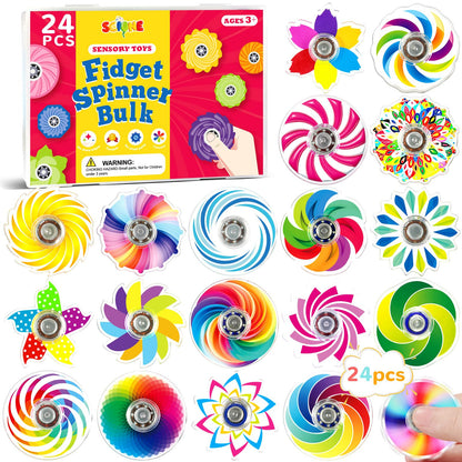 SCIONE 24Pack Mini Fidget Spinner Toys,Rainbow Party Favors for Kids Birthday Party Favors,Return Gifts,Goodie Bags Stuffers,Treasure Box Toy Classroom Prizes