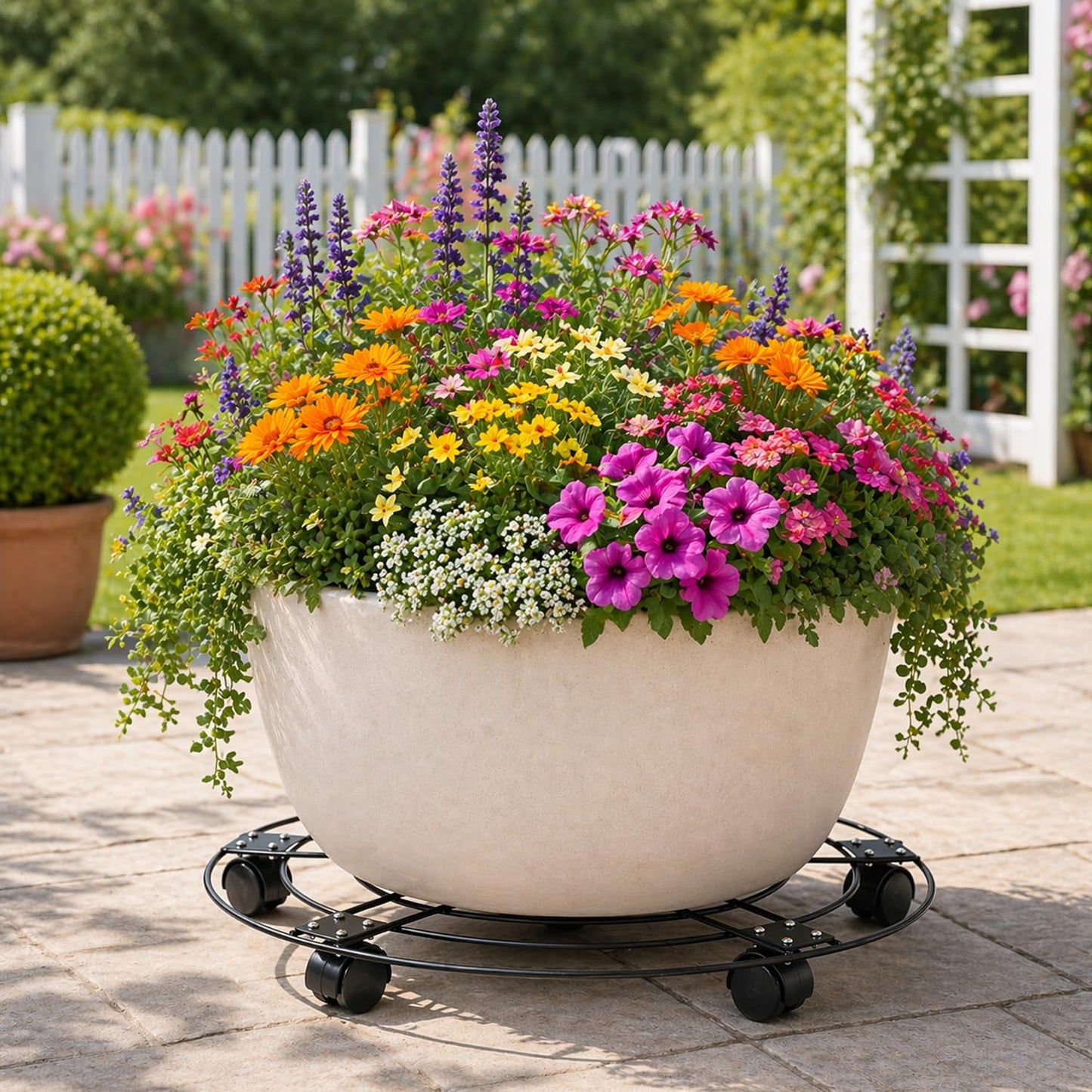 3 Packs 13.5" Large Metal Plant Caddy with Wheels Iron Metal Rolling Plant Stands Heavy-duty Plant Roller Base Pot Movers Indoor Outdoor Plant Dolly with 5 Casters Plant Trolley Coaster Holder