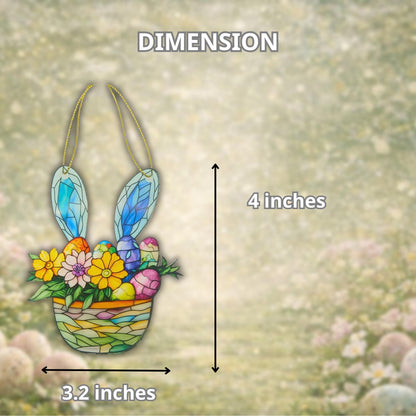Floral Gifts for Women, Bunny in Flower Basket Acrylic Suncatcher, Faux Stained Glass Effect,Hanging Decoration for Window, Home, Cute, Whimsical Garden Suncatcher, Christmas Tree Decor