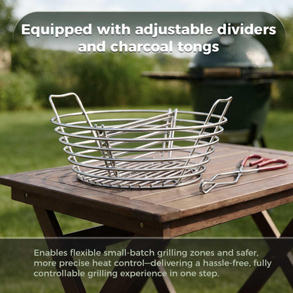 MGSJ Craft Charcoal Ash Basket, Stainless Steel Charcoal Basket with Divider, Fits Large Big Green Egg Grill, Kamado Joe Classic and Other Similar Grills, Kamado Joe Accessories for Men