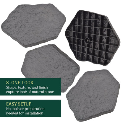 Arcadia Garden Products Set of 4, 16x17” Dark Gray Stepping Stone Fiberclay Pavers, Outdoor Garden Natural Repeatable Pattern Pathway, Faux Stone Decorative Landscaping Walkway
