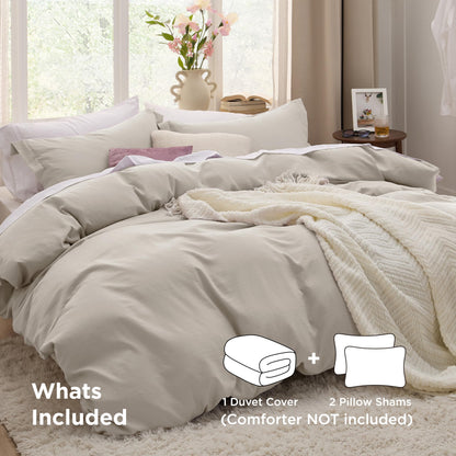 Bedsure Duvet Cover Queen Size - 3 Pieces Prewashed Extra Soft Bedding Set, Includes 1 Duvet Cover 90x90 Inches with Zipper Closure & 2 Pillow Shams, Linen, Comforter Not Included