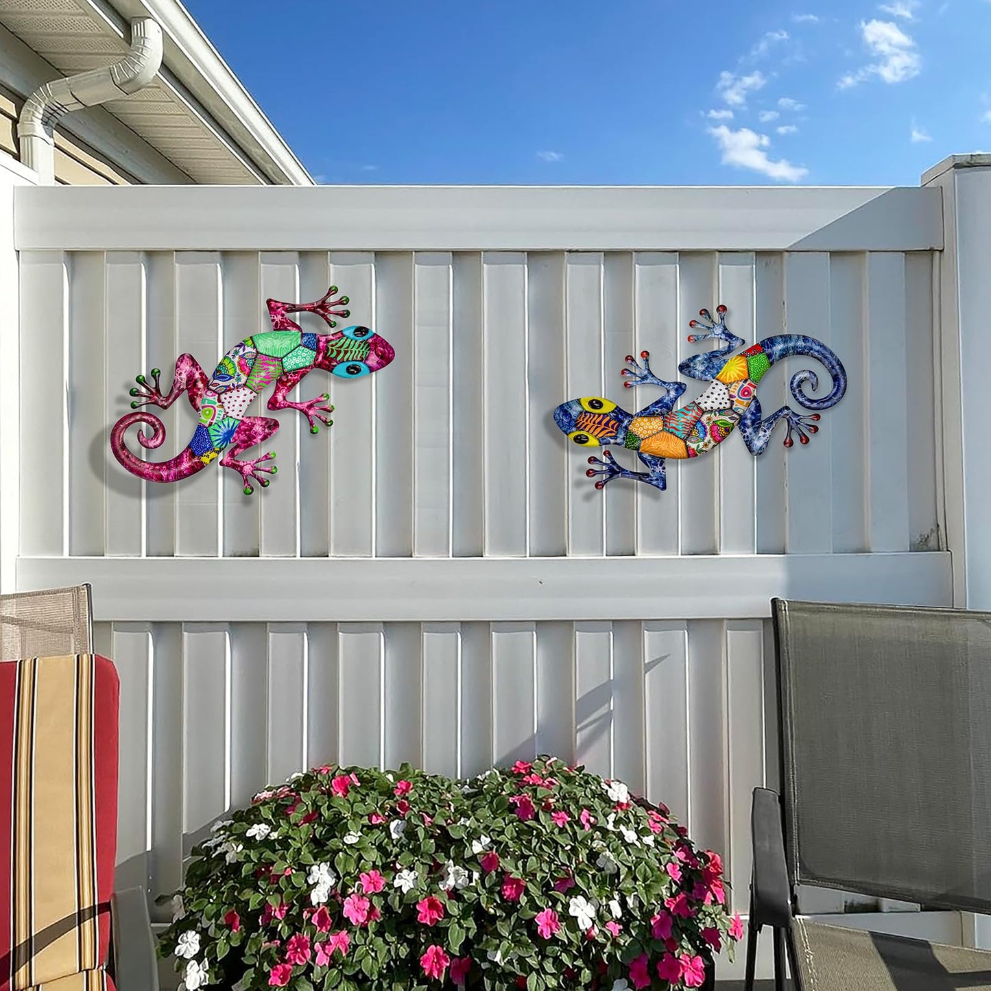 SUNREEK Metal Gecko Wall Art, 17 Inches Large Lizard Outdoor Wall Decor for Fence Garden Yard Room Patio Decorations (2, Gecko-A)