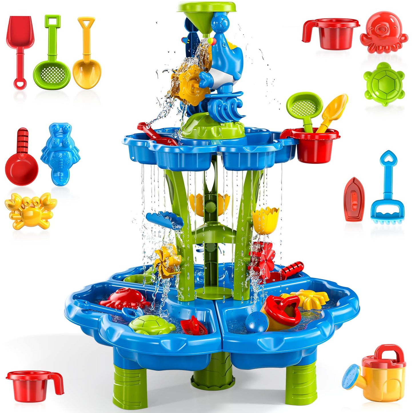 Kenthoris Water Table for Toddlers 1-3, Toddler Outdoor Toys Kids Summer Beach Backyard Pool Splash Activities Playsets, Water and Sand Activity Sensory Playset for Toddlers 1.5+ Years Old (9933)
