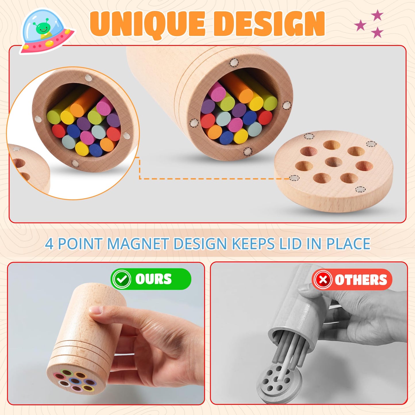 YAANI Montessori Toys for 1-3 Year Old: Wooden Sorting Sticks Toys for Toddlers Age 1 2 3, Fine Motor Developmental Infants Sensory Matching Games, Busy Board 18 Month Old Baby Boys Girls Gifts