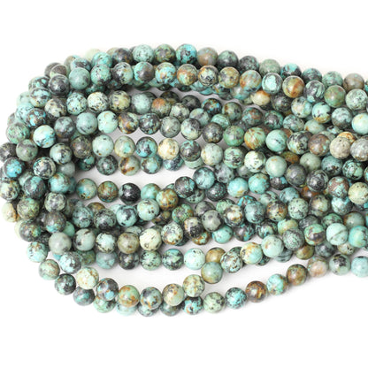 CHEAVIAN 45PCS 8mm Natural African Turquoise Stone Gemstone Round Loose Beads for Jewelry Making DIY Bracelet Necklace Materials 1 Strand 15"
