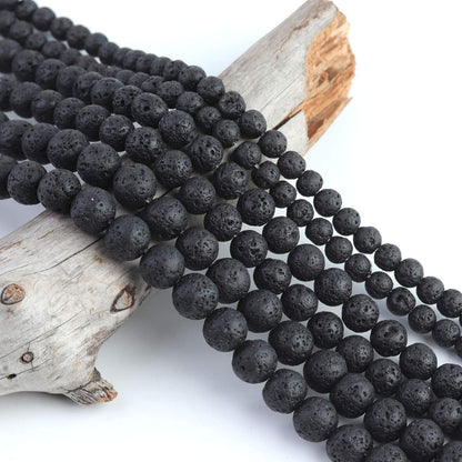Filluck Natural Stone Beads 8mm Black Lava Polished Round Smooth Gemstone Beads for Jewelry Making 15 Inch(Black Lava,8mm)