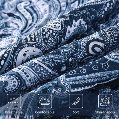 DJY Navy Paisley Quilt Set King Boho Bedspread Coverlet Set 3 Pieces, Soft Lightweight Microfiber Navy Blue Paisley Floral Pattern Bedding for All Season, 110"x90"