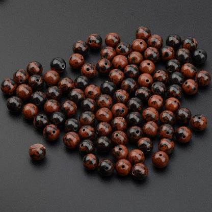 LPBeads 100PCS 8mm Natural Mahogany Obsidian Beads Gemstone Round Loose Beads for Jewelry Making with Crystal Stretch Cord