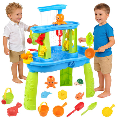Hanyutom 2026 Upgraded Toddler Sand Water Table Toy, Summer Outdoor Beach Sensory Activity Playset and Water Table Toys, Party Birthday Gifts for Girl Boy Age 4+ (Blue)