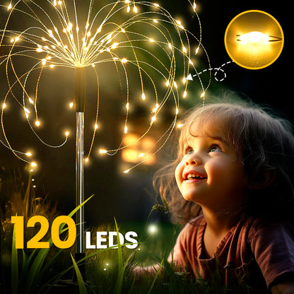 GIGALUMI Garden Decor Outdoor Lights 120LED 4Pack, Solar Garden Lights Outside Fairy Firework Decorative,Solar Powered for Yard Pathway Flowerbed Planter Balcony Patio 4th of July Decor (Warm White
