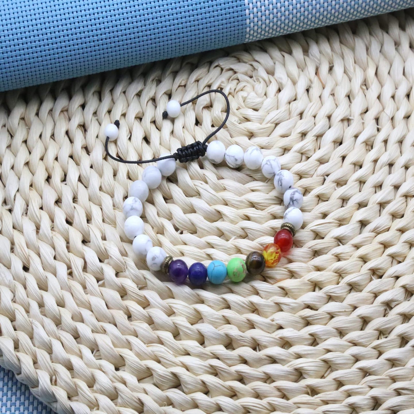 HEDQFM 2 PCS Chakra Bracelets Lava Rock Stone Aromatherapy Essential Oil Diffuser Adjustable Woven Bracelet and Elastic Rope Bracelet for Men and Women