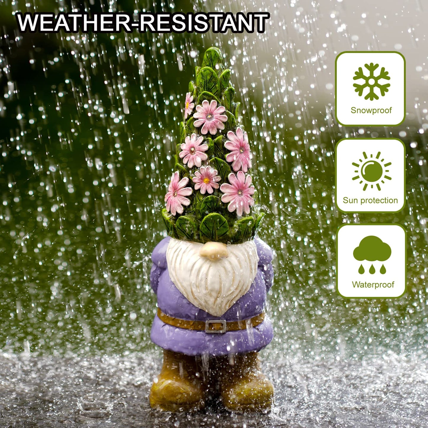 Nacome Solar Garden Outdoor Statues Gnome with Succulent and 7 LED Lights - Lawn Decor for Patio, Balcony, Yard Ornament for Mom Grandma Women