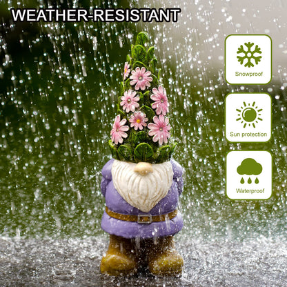 Nacome Solar Garden Outdoor Statues Gnome with Succulent and 7 LED Lights - Lawn Decor for Patio, Balcony, Yard Ornament for Mom Grandma Women